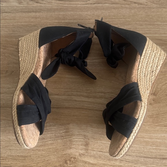 UGG Black Fabric Jute Wedge Sandals with Cork Insoles Casual Vacation Size 7.5 - Picture 12 of 12